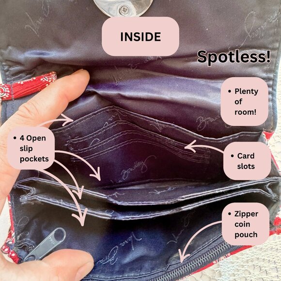 Vera Bradley Red Navy Bandana Paisley Turnlock Wallet Wristlet - Picture 5 of 6